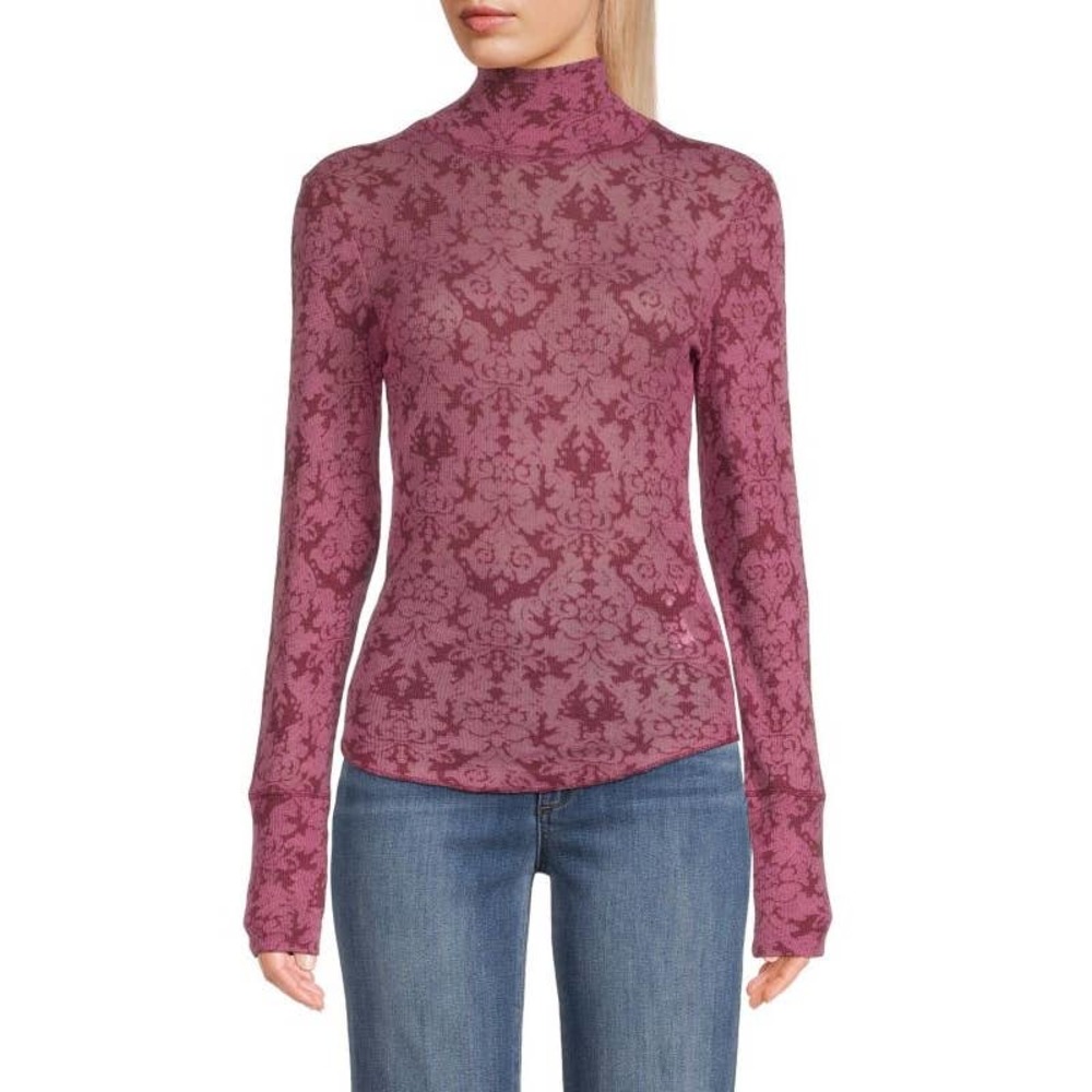 Free People You and I Baroque Turtleneck Top Acai Purple Small